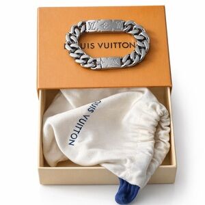 Louis Vuitton Silver Tone ID Bracelet Monogram 7”